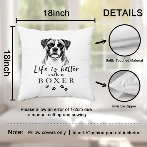 Vista 7 de Black and White Funny Boxer Dog Throw Pillow Cover 18x18 Inch Better-boxer