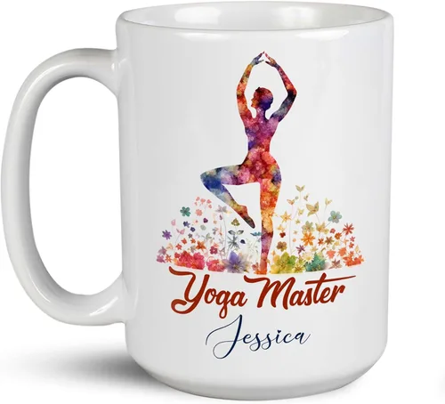Vista 13 de Taza de café personalizada con nombre para yoga, taza de té de yoga con divertido diseño de perezoso, taza de inspiración para yoga y amantes