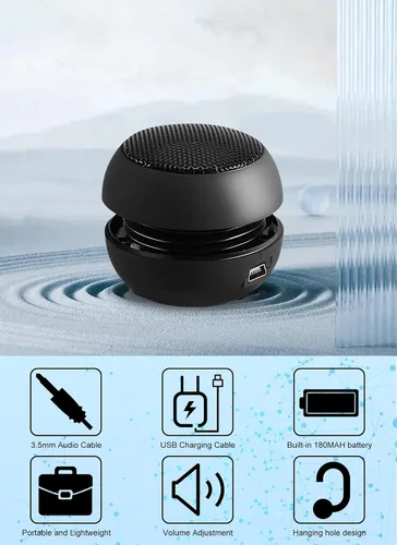Vista 3 de Mini altavoz portátil con cable USB pequeños altavoces con conector de entrada auxiliar de 0.138 in, altavoces de viaje para computadora portátil