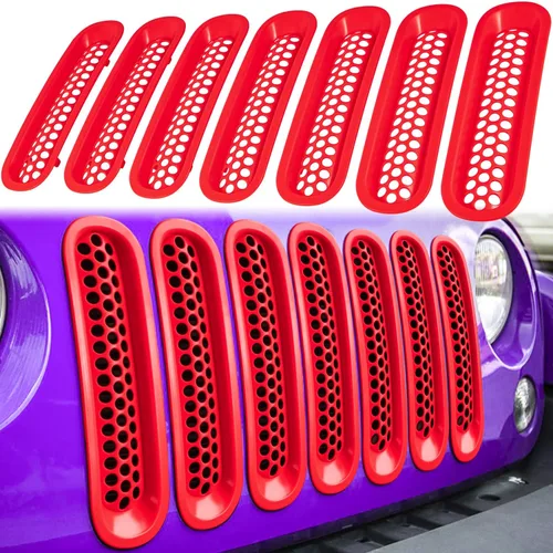 Vista 10 de 7 piezas de insertos de malla para parrilla frontal para Jeep Wrangler JK JKU Unlimited 2007 2008 2009 2010 2011 2012 2013 2014 2015 2016 2017 2018