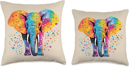 Vista 3 de Rainbow Elephant Colorful Polka Dot Almohada colorida de lunares con diseño de elefante, 16 x 16 pulgadas, multicolor