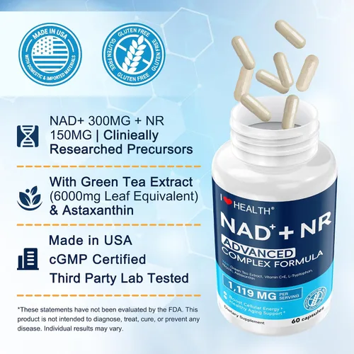 Vista 5 de Suplemento NAD 1119 mg con NR Complejo avanzado Alternativa NMN Extracto de té verde + astaxantina Apoyo energético celular