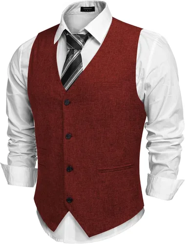 Vista 16 de COOFANDY Chalecos casuales de negocios para hombre, chaleco ligero de corte ajustado para traje Verde militar