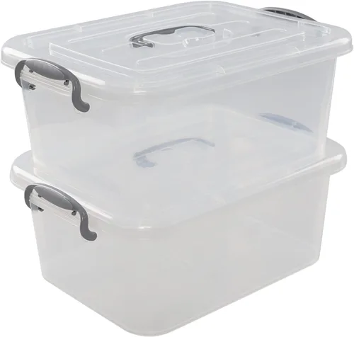 Vista 8 de Caja de almacenamiento transparente de plástico de 8 L, 2 cajas de cierre de almacenamiento con tapa