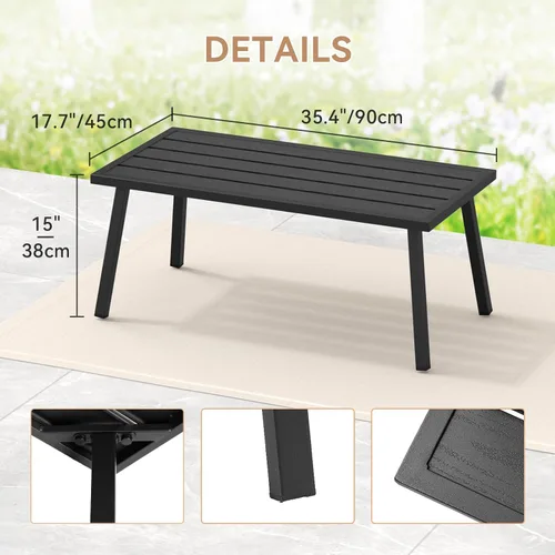 Vista 3 de C-Hopetree Mesa auxiliar de centro de metal pequeña para patio exterior, rectangular, color negro