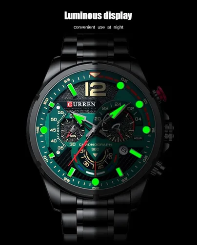 Vista 6 de Reloj para hombre cronógrafo moda militar multifunción impermeable cuarzo reloj de acero inoxidable azul