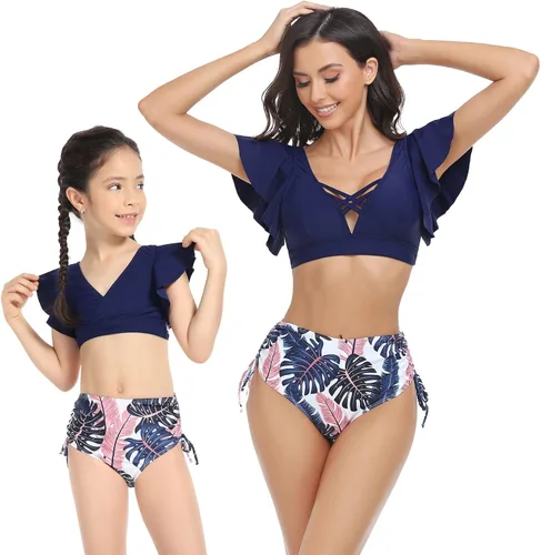 Vista 2 de Mommy and Me - Traje de baño a juego para la familia, niños, niñas, traje de baño con volantes, bikini hawaiano