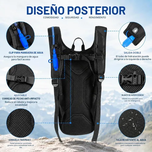 Vista 3 de Hydration Backpack with 2L Hydration Bladder Water Backpack for Hiking Hydration Pack for Running Cycling Hiking