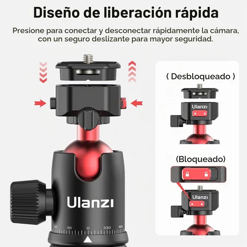 Vista 3 de ULANZI TT31 - Trípode de cámara de 72.4 pulgadas, trípode plegable y monopie de aluminio con placa de liberación rápida tipo garra, cabezal de bola