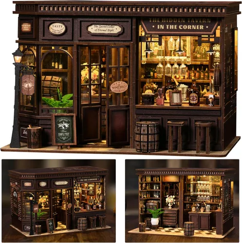 Vista 13 de ISSEVE Kit de Rincón de Libros, Rompecabezas de Madera 3D DIY Casa de Muñecas Booknook para Adultos, Kit de Casa en Miniatura Diminuta Decoración