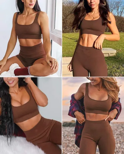 Vista 4 de Conjunto de entrenamiento acanalado sin costuras para mujer