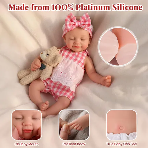 Vista 2 de BABESIDE Muñeca bebé de silicona – Muñecas de bebé Reborn durmiendo de 12 pulgadas, cuerpo completo de silicona, anatómicamente correcta, muñeca
