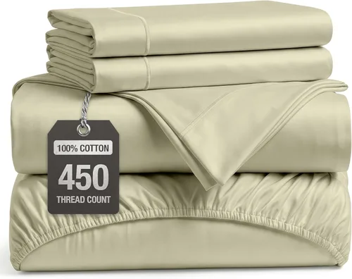 Vista 27 de LANE LINEN Sábanas de cama individual – 450TC algodón peinado de fibra larga de alta calidad, color blanco Soft & Breathable Twin Sheet &