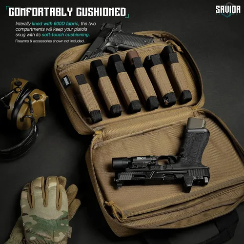 Vista 3 de Savior Equipment Specialist Series Tactical Double Scoped Handgun Firearm Case Pistol Bag For Outdoor Hunting Shooting Range, Lockable Compartment