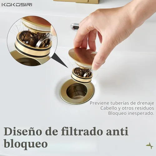 Vista 5 de KOKOSIRI C1002BG - Drenaje desplegable para fregadero de baño con cesta coladora, dorado cepillado con recogedor de pelo desmontable Oro cepillado