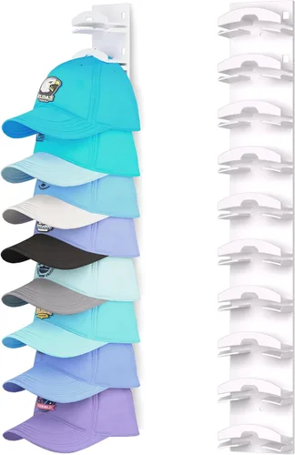 Vista 13 de Organizador de sombreros para gorras de béisbol, estante para sombreros de pared con adhesivo fuerte que sostiene hasta 10 sombreros, soporte