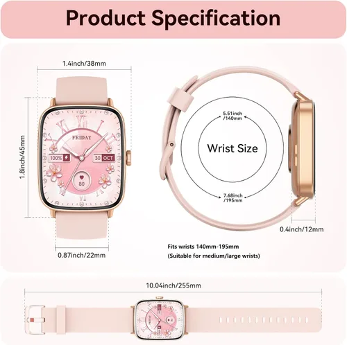 Vista 9 de Reloj inteligente para mujer, reloj inteligente con esfera dinámica HD de 1.85 pulgadas para Android y iPhone con respuesta/hacer llamadas