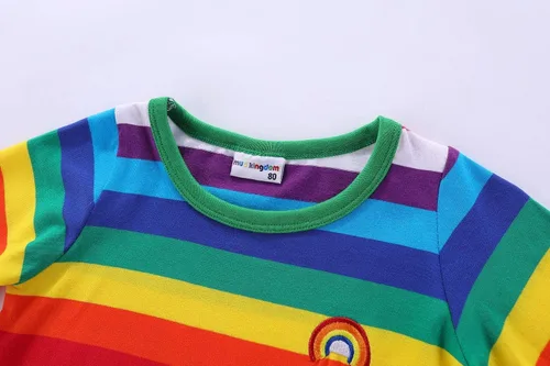 Vista 4 de Mud Kingdom Camisetas unisex de algodón a rayas arcoíris para niños y niñas