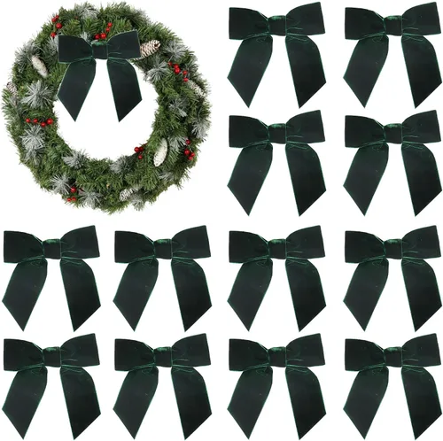 Vista 15 de AIMUDI Lazos de terciopelo verde manzana de 4.5 pulgadas, lazos de Pascua de terciopelo verde prefabricados, lazos verdes con alambre retorcido