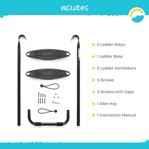 Vista 5 de SkyBound Escalera universal para cama elástica de 2 escalones, fácil de instalar, escalera de acero ultraduradera para marcos de trampolín de 32 a