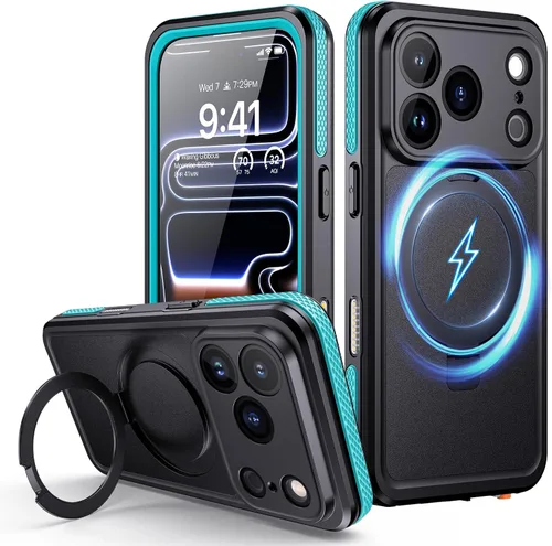 Vista 10 de Lanhiem Funda magnética impermeable para iPhone 17, a prueba de polvo, protector de pantalla integrado, [compatible con MagSafe] [Soporte invisible]