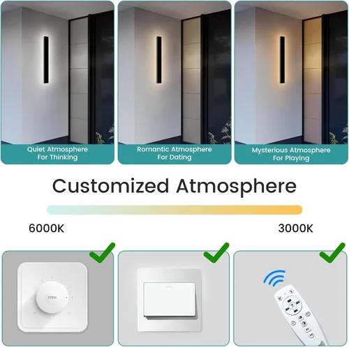 Vista 5 de Paquete de 2 lámparas de pared modernas de 79 pulgadas, luces de pared negras para exteriores, para casa, aplique de pared exterior lineal de rayas