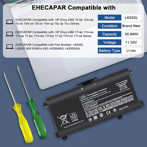 Vista 5 de LK03XL L09281-855 916814-855 Batería compatible con HP Envy X360 Convertible 49.2 ft-cn0011dx 49.2 ft-cn0012dx 15-cn0xxx 49.2 ft-cp0xxx 17-bw 55.8