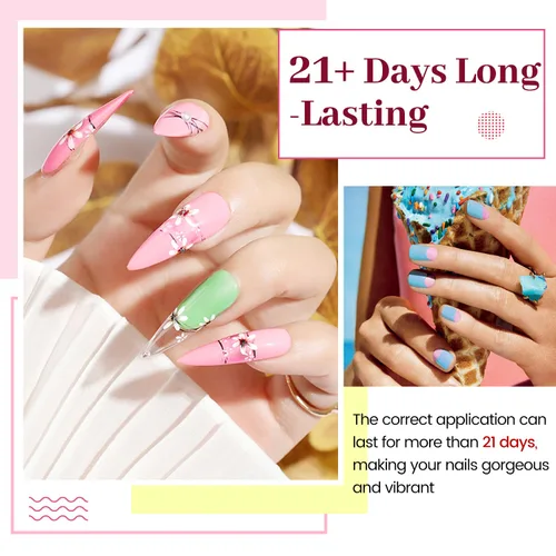 Vista 5 de JODSONE - Kit de esmalte de uñas de gel de 23 piezas, conjunto de esmalte de uñas de gel clásico de moda colorida, 3 botellas de capa base mate