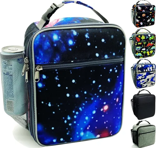 Vista 8 de Kulle - Lonchera para niños, bolsa de astronauta aislada para niños Leakproof Washable Liner,9"x3.5"x10", Front & Mesh Pockets,Reusable for