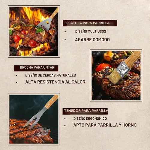 Vista 7 de Juego de parrilla BBQ de 11 piezas con caja de madera de arce grabada, herramientas de barbacoa de acero inoxidable premium con mangos de madera