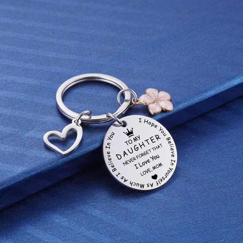 Vista 3 de Llavero con texto en inglés "To My Daughter", regalo de graduación inspiradora para hijas de mamá, dulce 16, 18 y 21 cumpleaños, llavero con texto