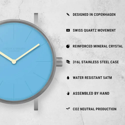 Vista 2 de Larsen & Eriksen Essentiel Reloj de pulsera analógico minimalista de cuarzo 1.378in Resistencia al agua 5 ATM Diseño danés Ensamblado a mano