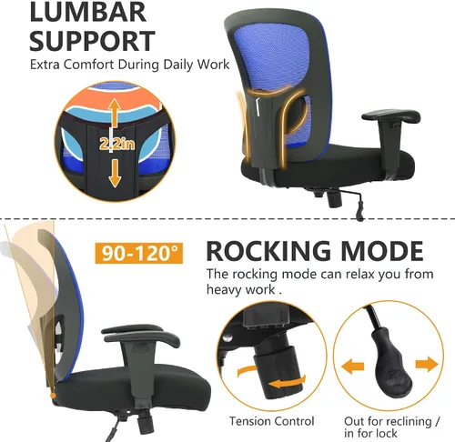 Vista 4 de PayLessHere Silla de escritorio ergonómica, silla de oficina, silla de computadora de 500 libras con soporte lumbar, asiento ancho, brazos de Negro