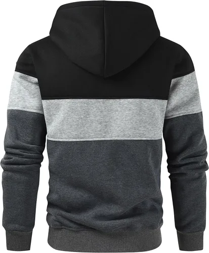 Vista 3 de Sudadera con capucha para hombre, diseño de bloques de color, casual, de vellón, manga larga, con capucha