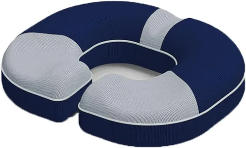 Vista 8 de Almohada de dona, cojín de asiento de rebote lento en forma de U, almohada de espuma viscoelástica para aliviar el dolor de coxis, ciático, Azul