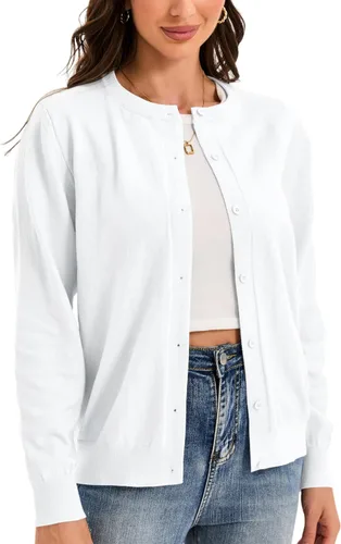 Vista 11 de Sudaderas con botones para mujer, clásicas, de manga larga, cuello redondo, suaves, para otoño (Talla S-2XL)