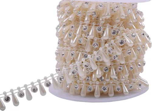 Vista 9 de KAOYOO Cinta con diamantes de imitación, 10 yardas con perlas de imitación, rollo de cuentas florales de perlas sintéticas para vestidos de boda