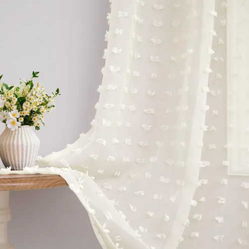 Vista 16 de Cortinas Beige Semitransparentes de 63 Pulgadas de Largo para Dormitorio, Sala de Estar, Guardería Infantil, Ventana con Diseño de Pompón