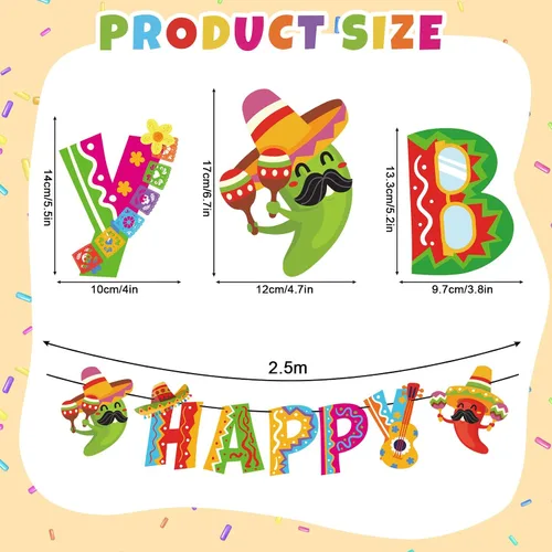 Vista 2 de Whaline 2 pancartas mexicanas de feliz cumpleaños Colorful Mexican Bunting Garland, Pre-assembled Cinco De Mayo Hanging Decor for Mexican Carnival