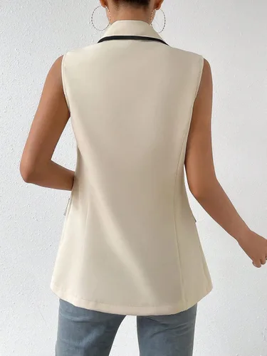 Vista 2 de WDIRARA Chaleco casual para mujer, con cuello en V, sin mangas, con botones frontales