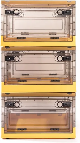 Vista 20 de Paquete de 3 contenedores de almacenamiento de apertura lateral, tapa apilable plegable, fácil de ordenar con caja de almacenamiento, ideal