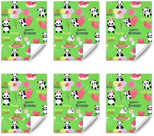 Vista 3 de Juego de 6 hojas de papel de regalo de panda de feliz cumpleaños, plegado plano de 20 x 28 pulgadas por hoja para niños, niñas, niños y mujeres