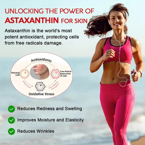 Vista 4 de Suplementos de astaxantina de 24 mg, suministro para 5 meses – Aceite de coco MCT, fuente de microalgas frescas con aceite de semilla de uva