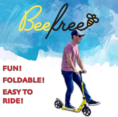Vista 3 de Bee Free Patinete para niños, adolescentes y adultos, manubrio ajustable, construcción plegable, freno de pie trasero, suspensión antigolpes