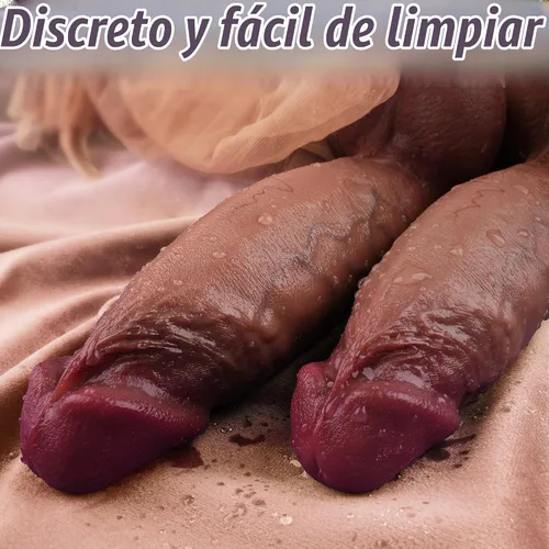 Vista 5 de Consolador enorme curvado de 8 pulgadas de grosor para mujeres, juguete sexual realista de silicona de doble densidad con forma de vientre completo