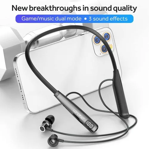 Vista 2 de LANDIBO Auriculares inalámbricos impermeables para deportes con 100 horas de tiempo de reproducción, auriculares Bluetooth con micrófono, reducción