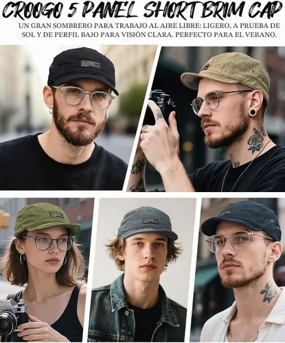 Vista 7 de Croogo Gorra de béisbol de ala corta, 5 paneles, sombrero de ala plana Dy09-negro