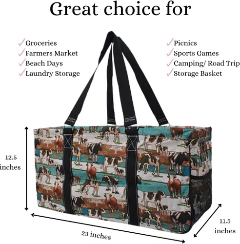 Vista 175 de NGIL Bolsa de comestibles reutilizable extra grande plegable de gran tamaño para comestibles, almacenamiento, picnic, playa, Estampado