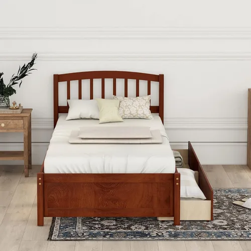 Vista 3 de Bellemave Cama de almacenamiento de plataforma individual con dos cajones, marco de cama de madera maciza con cabecero, marco de cama resistente