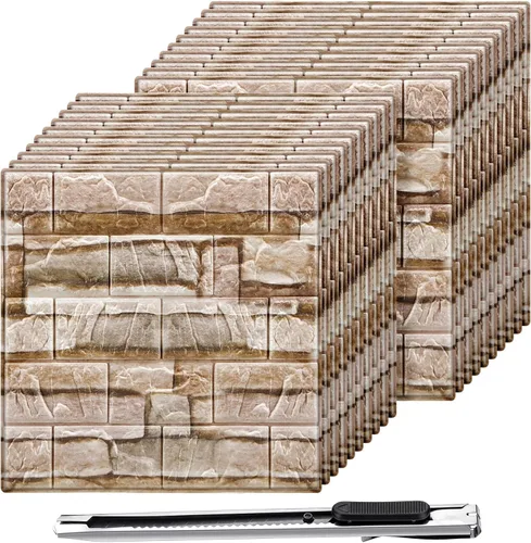 Vista 10 de Colarr 60 Piezas 58 Pies Cuadrados Paneles de Pared 3D Despegar y Pegar Papel Tapiz de Ladrillo 3D de Espuma Sintética Panelado Sintético Paneles